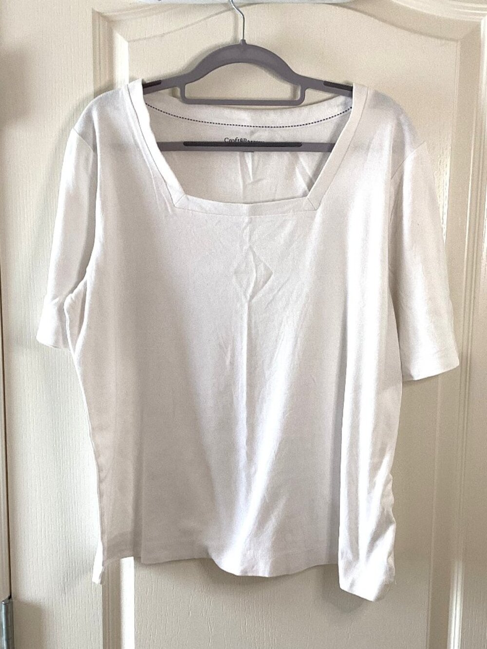 Croft & Barrow Women's White Square Neck Short Sleeve Cotton T-Shirt Top